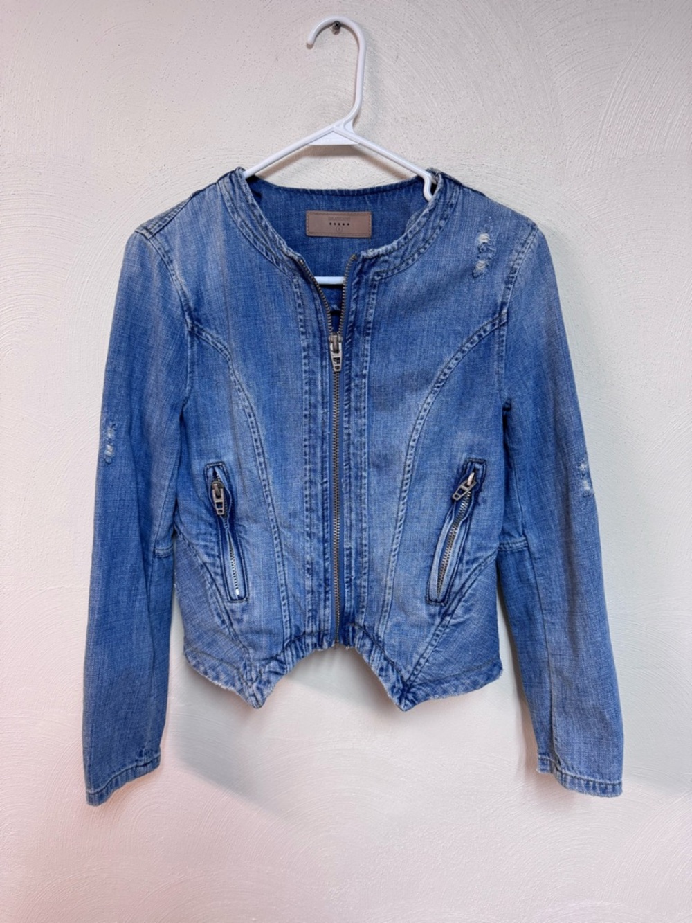 BLANKNYC Women's dark Blue Distressed Zip Jacket Zipped Pockets Size S y2k